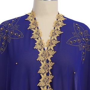 OBEEII Muslim Dress for Women Loose Batwing Sleeved Hooded Beaded Embroidery Lon